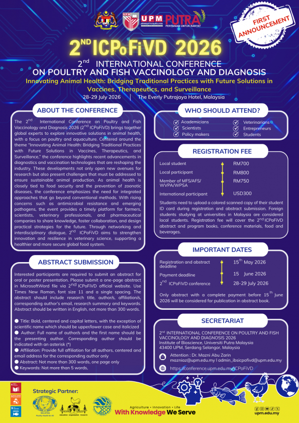The 2nd International Conference on Poultry and Fish Vaccinology and Diagnosis